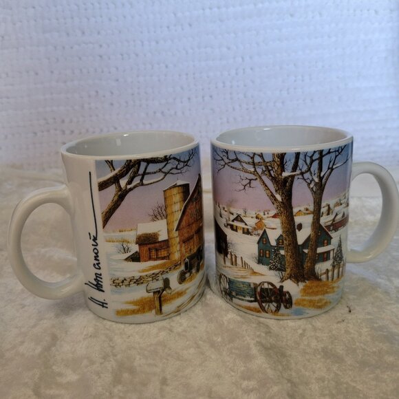 Aunt Loretta's H. Hargrove Dairy Farm Coffee Cup Mugs Set Of 2 H1C Porcelain EUC - Picture 2 of 10